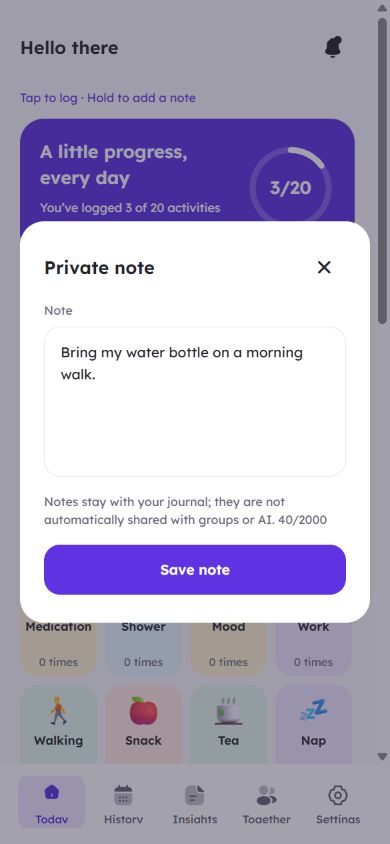 Adding a note to an activity entry